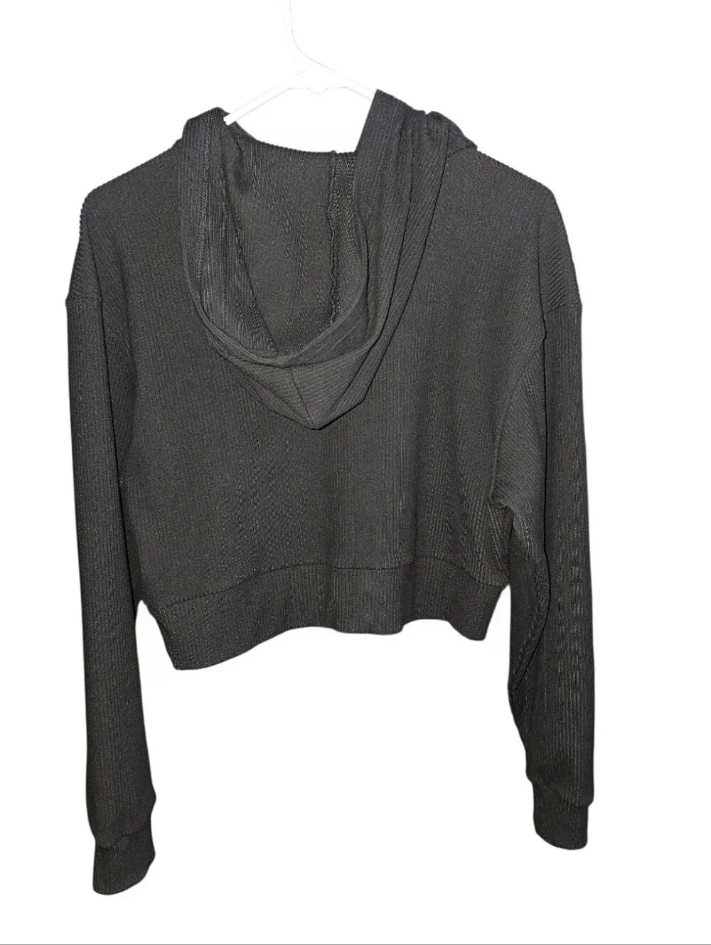 Stitch N Pine Ribbed Cropped Charcoal Hoodie-Med